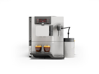 3d illustration of white automatic coffee machine with milk dispensing on white background with shadow