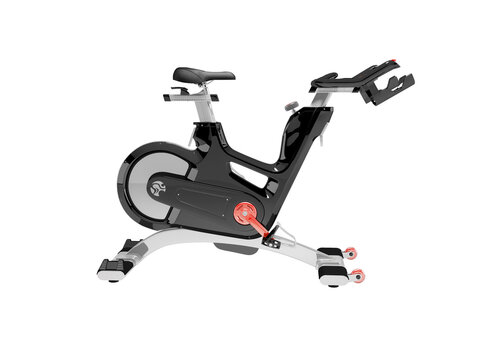 3d illustration of modern exercise bike upright for sports side view on white background no shadow