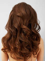Obraz premium Concept for stylist and hairdresser. Lovely wavy hair . Beauty and fashion . Portrait of a beautiful young brunette woman with long wavy hair . Back view