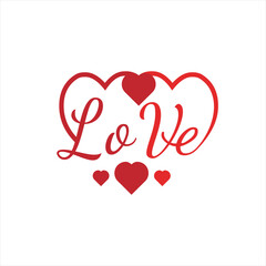 Two hearts and letter love vector logo design.