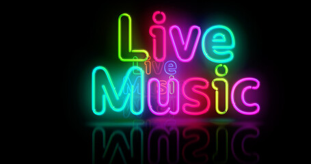 Live Music and concert night neon light 3d illustration