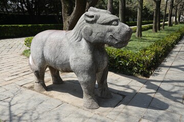 Statue of an animal in the Ming Emperors Tomb, Nanjing, China