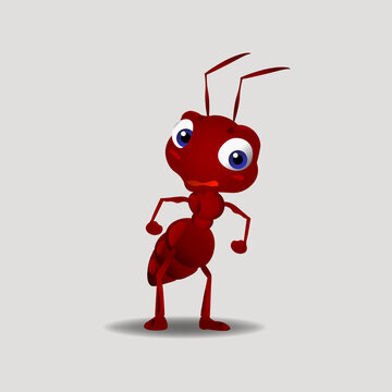 red ant cartoon. cute character ant.