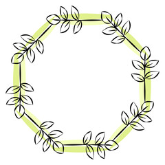 円形のフレーム　枝とマーカーライン　緑