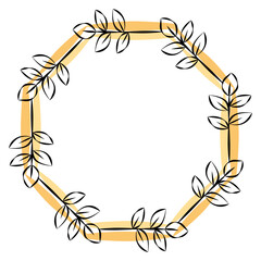 円形のフレーム　枝とマーカーライン　オレンジ