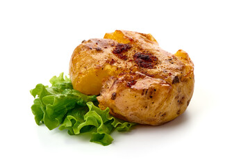 Fondant potatoes, French cuisine, isolated on white background.