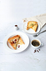 Breakfast toast and a cup of coffee on a table