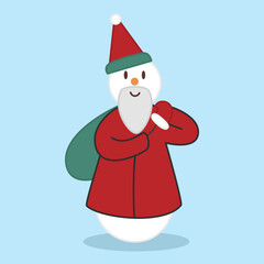Snowy snowman. Festive and Christmas greeting card. Flat design