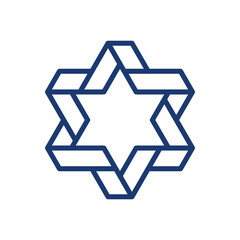 Curved ribbon in the shape of the Jewish Star of David in outline style vector illustration with editable stroke