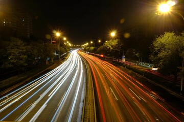 Fototapeta na wymiar Light trails of north second ring road traffic flow in Beijing, China