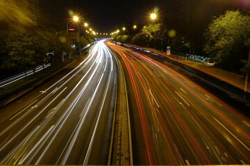 Light trails of north second ring road traffic flow in Beijing, China