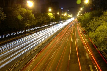 Fototapeta na wymiar Light trails of north second ring road traffic flow in Beijing, China