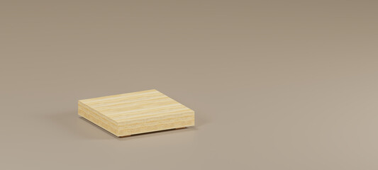 3D wood display podium, beige background. Beauty, cosmetic product presentation stand. Luxury feminine mockup 3d rendering.