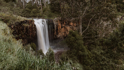 Trentham Falls in Victoria Australia - waterfall framed with Australian bush and greenery