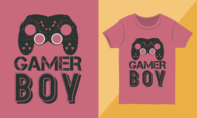 Vector Illustration of a Gamer Boy T-shirt design template with joystick vector