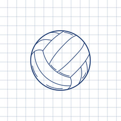Hand drawn volleyball ball in sketch style isolated on white checkered background