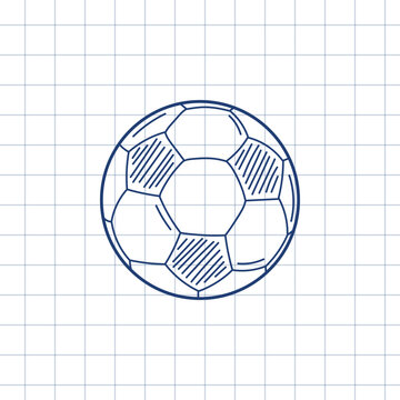 Hand drawn Football ball in sketch style isolated on white checkered background. Soccer