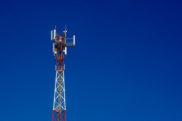 Telecommunication tower of 4G and 5G cellular. Macro Base Station. Copy space.