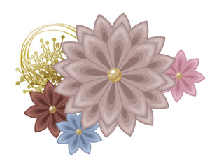 つまみ細工の髪飾りのイラスト_剣つまみの花