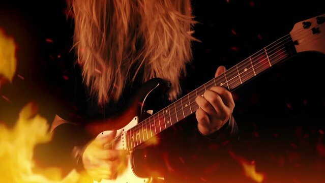 Heavy Metal Guitarist Plays In Raging Fire
