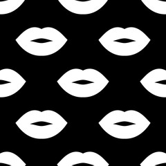 Seamless vector pattern with white lips on the black background. Fashion trendy backdrop. For modern original designs, prints, textiles, fabrics, wallpapers, wrapping, paper, decoration and banners.