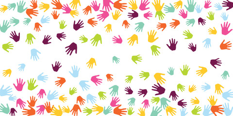 Creative kids handprints art therapy concept vector illustration.
