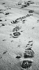 Shallow depth of field foot prints in the sand on a beach