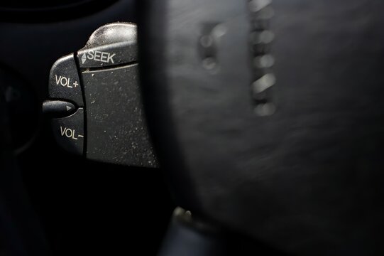 Steering Wheel Of Car, Details Of Phone And Music Volume Adjustment Controls