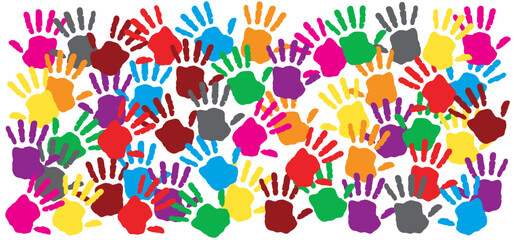 Cartoon drawing hand palm. Baby or kids paint hands or child handprint. Child hand prints. Vector silhouette, smile and face. Human fingers and palm icon. Grown up and children icon