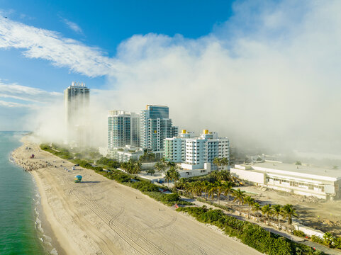 Aerial drone photo of the Deauville Hotel moments after it's implosion