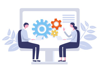 vector illustrations of business people with gear