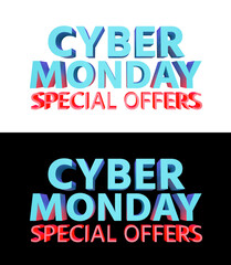 Big 3d Cyber Monday Special Offers promotion text. 3d Render.