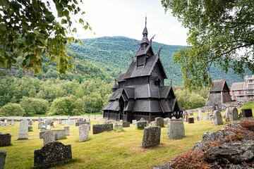 Iconic Borgund Stave Church in Lerdal Municipality in Vestland