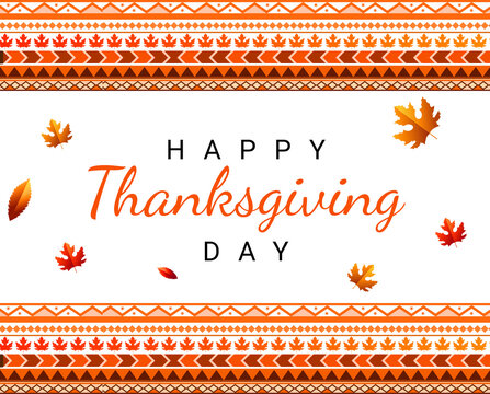 Happy Thanksgiving day background in traditional border design with typography in the center. Thanksgiving wallpaper
