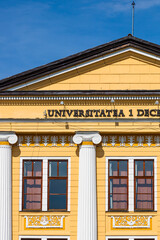 Fototapeta premium Architectural details, facade of the building of the 1 Decembrie 1918 University, Alba Iulia, Romania, 2021