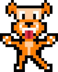 happy dog smiley looks at you with open arms. nft, token. Pixel art, a character for 2d video game in retro style
