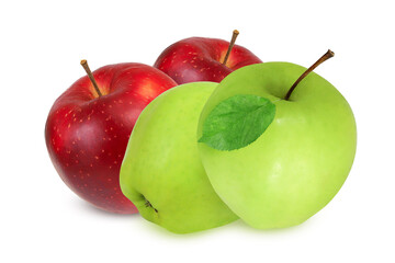 Red and green apples on an isolated white background.