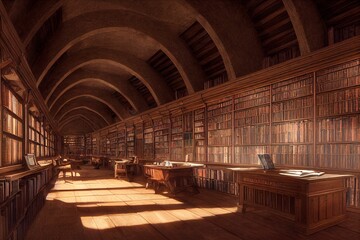 AI generation of the interior of a beautiful medieval library