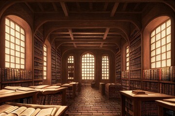AI generation of the interior of a beautiful medieval library