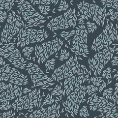 Hand drawn small leaves seamless pattern. Ink texture with foliage.