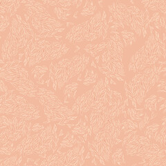 Hand drawn small leaves seamless pattern. Ink texture with foliage.