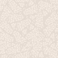 Hand drawn small leaves seamless pattern. Ink texture with foliage.