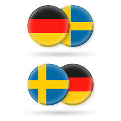 Germany and Sweden circle flags. 3d icon. Round German and Swedish national symbols. Vector illustration.