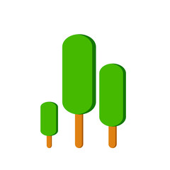 Trees of different heights, green, white background.