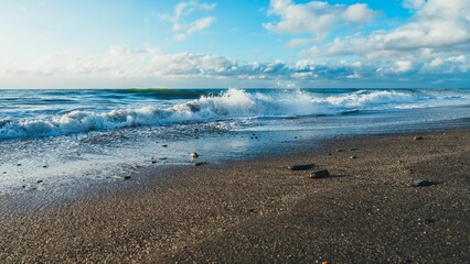 Waves crashing on Hokitika Beach in New Zealand