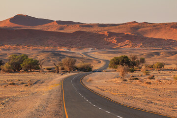 Asphalt road to Soussusvlei, Namib-Naukluft National Park of Namibia.