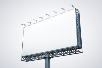 Blank white horizontal billboard isolated on light background, perspective view. Mock up, 3D Rendering