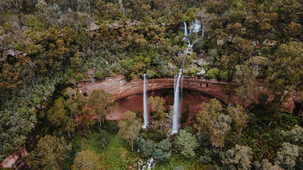 Aerial view of Paradise Falls in Cheshunt, Victoria