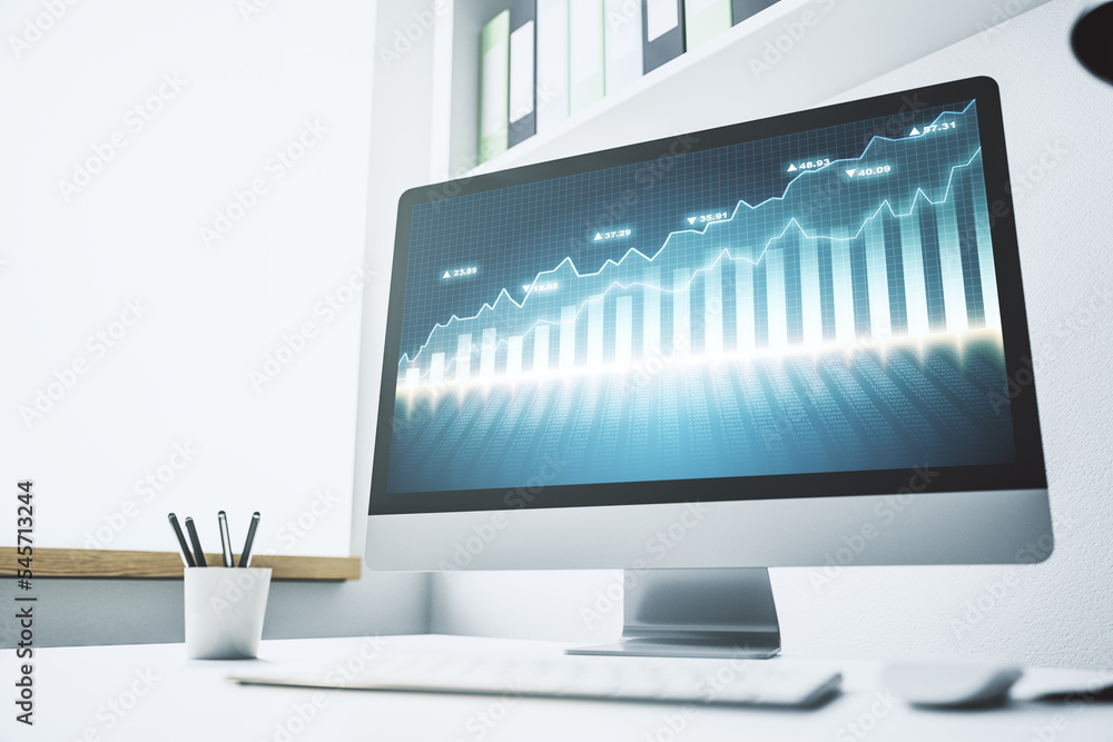 Aufkleber modern computer screen with abstract financial diagram, banking and accounting concept. 3d rendering