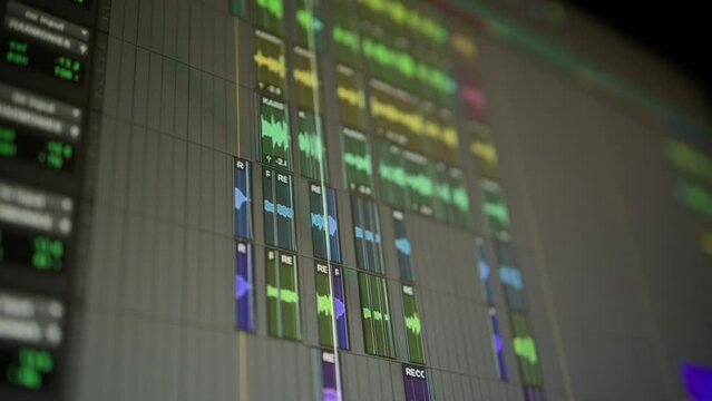 Music sequencer - equalizer at work The process of creating music on a computer, screen